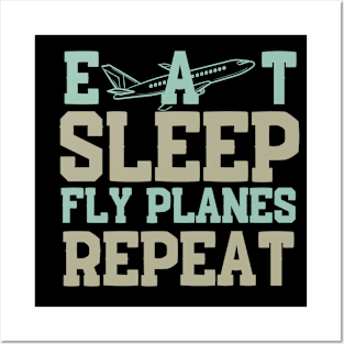 Vintage Eat Sleep Fly Planes Repeat Steward Flight Attendan Posters and Art